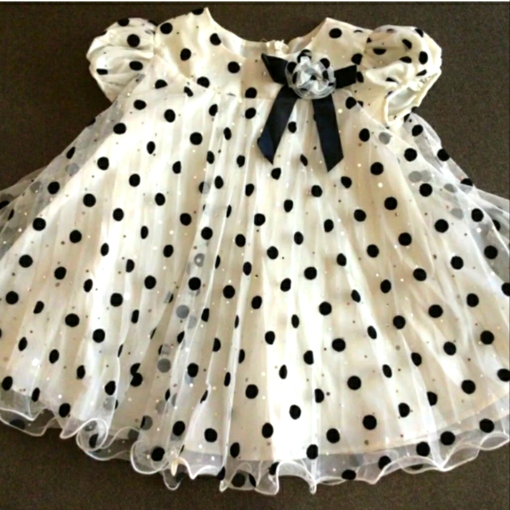 Bonnie Jean Black Polka Dotted White Party Dress size 2T